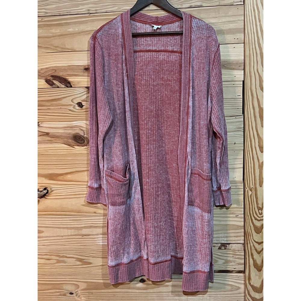 True Craft Womens 2X Cardigan Long Sleeve Red Thermal Open Front Boho Fall Cozy